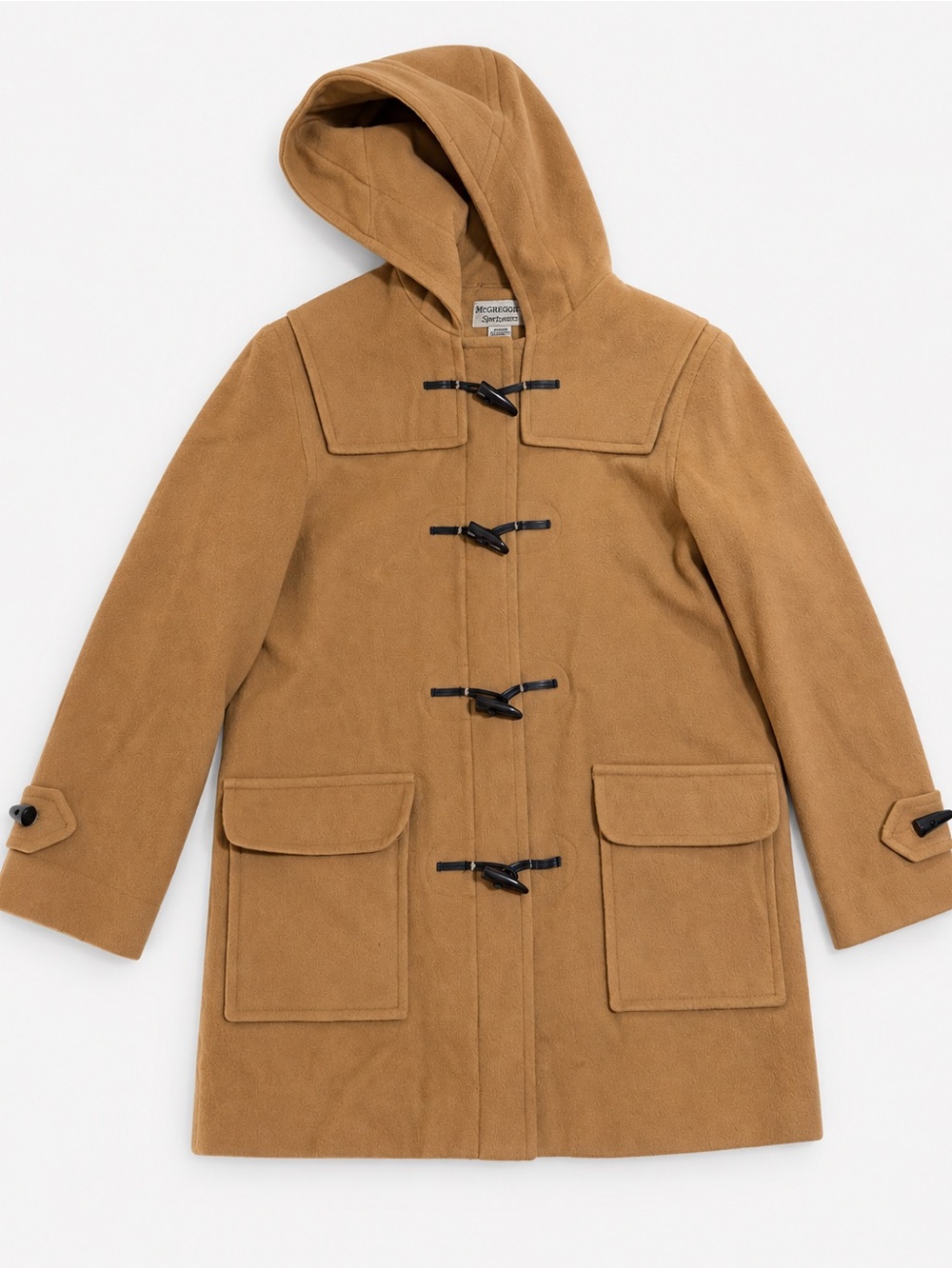 Mulberry Street Vintage Wool Hooded Toggle Duffle Coat - Tan size Medium